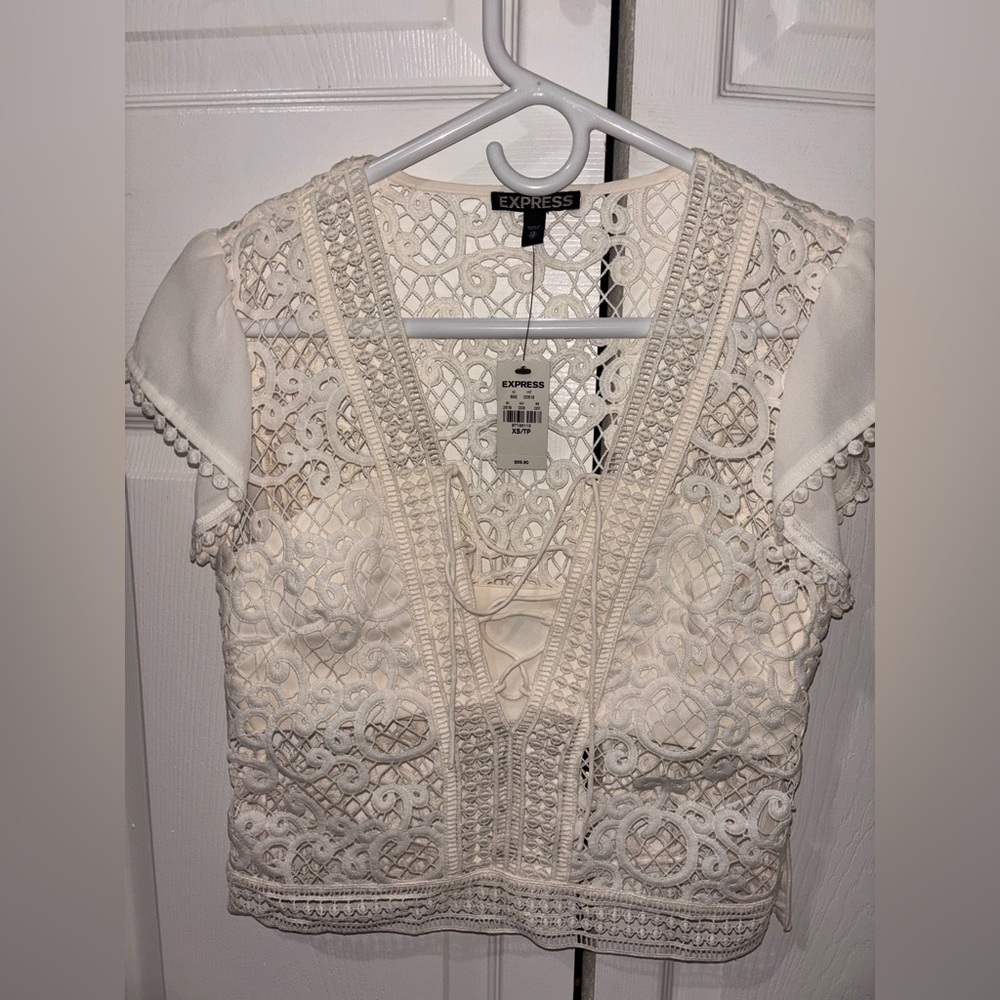 Express Women's Lace Top - Cream
